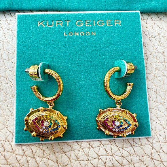 Kurt Geiger London Earrings Evil Eye drop Earrings Pave Crystals Rainbow Gold - Picture 5 of 7
